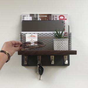 Modern walnut wood entryway organizer
